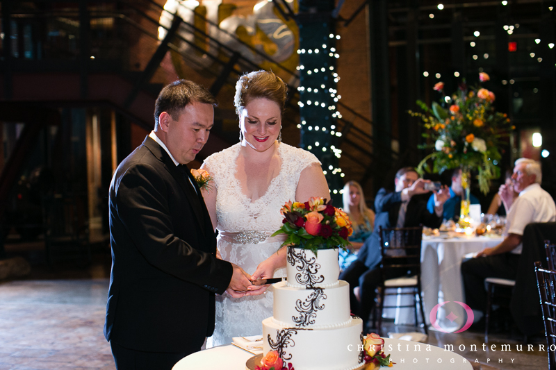 Bride and Groom Cake Cutting Great Hall Heinz History Center Pittsburgh Wedding Photos