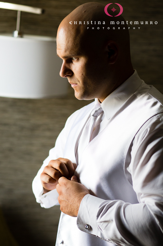 Groom Getting Ready at Wyndham Hotel Oakland Pittsburgh Wedding Photography