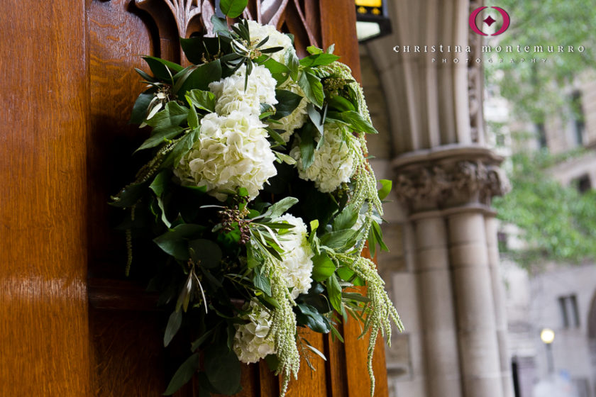 White Hydrangea Olive Branch Wreath First Presbyterian Church Pittsburgh Wedding Photography-1