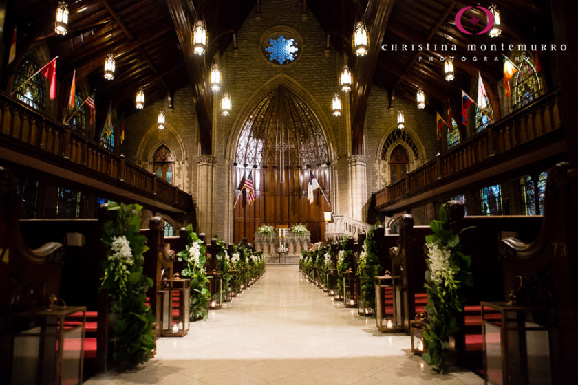 Olive Branches and Lanterns Aisle Pew Decorations First Presbyterian Church Pittsburgh Wedding Photography