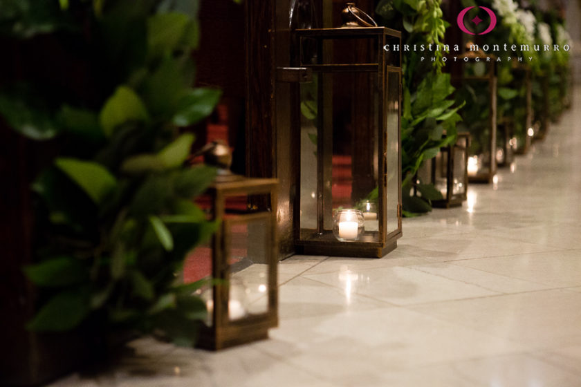 Olive Branches and Lanterns Aisle Pew Decorations First Presbyterian Church Pittsburgh Wedding Photography