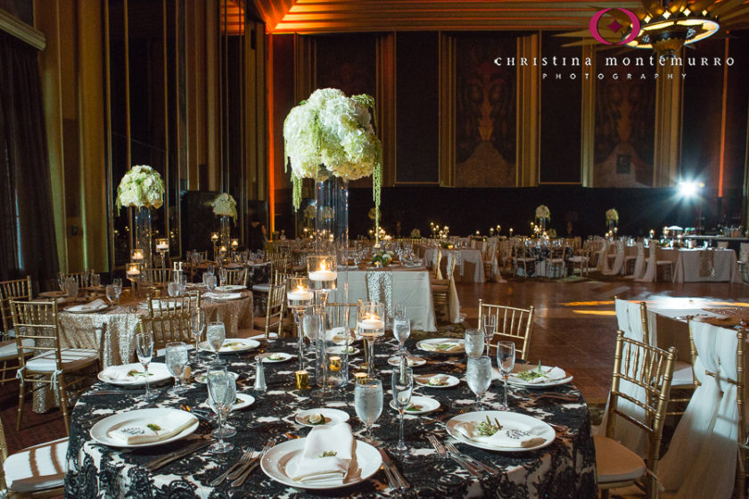 Tall White Hydrangea Green Hanging Amaranthus Centerpiece Omni William Penn Urban Room Pittsburgh Wedding Photography