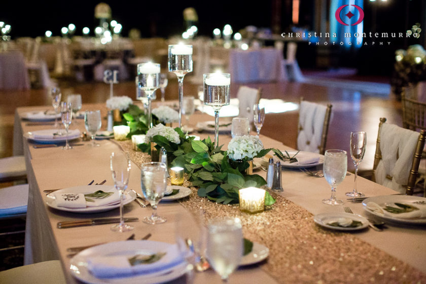 Gold Sequin Table Runner Low Olive Branch Candle CenterpieceOmni William Penn Urban Room Pittsburgh Wedding Photography