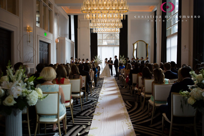 Kimpton Hotel Monaco Pittsburgh Wedding Ceremony Sofia Ballroom Aisle Runner with White Rose Petals