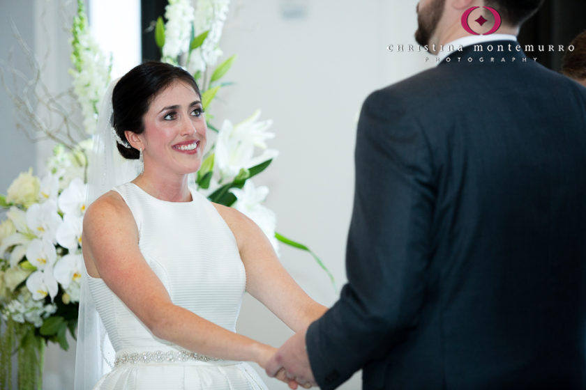 Kimpton Hotel Monaco Pittsburgh Wedding Photos Happy Bride during Wedding Ceremony in the Sofia Ballroom