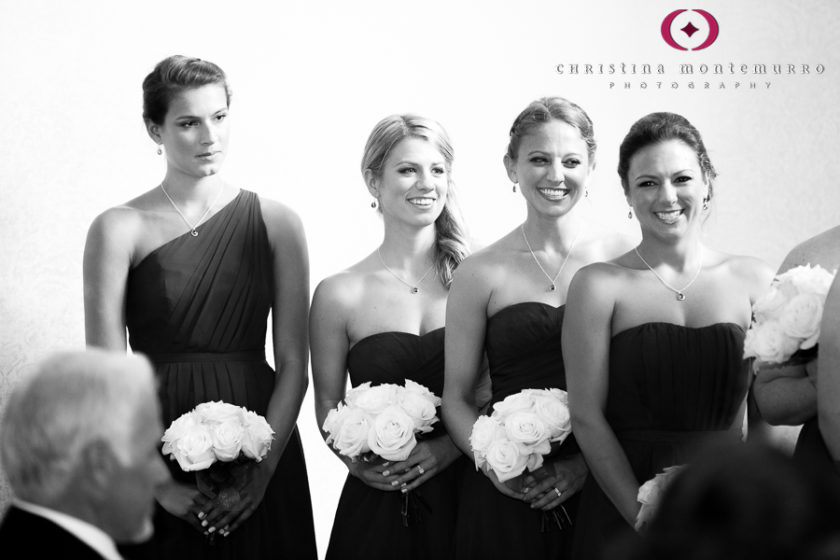 Kimpton Hotel Monaco Pittsburgh Wedding Photos Happy Bridesmaids during Wedding Ceremony in the Sofia Ballroom