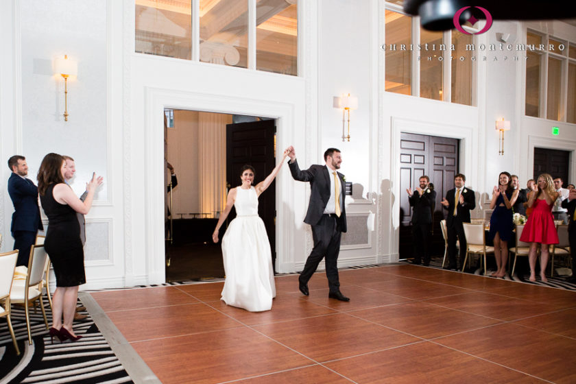 Kimpton Hotel Monaco Pittsburgh Wedding Photos Sheffield Ballroom Bride and Groom Grand Entrance to Reception