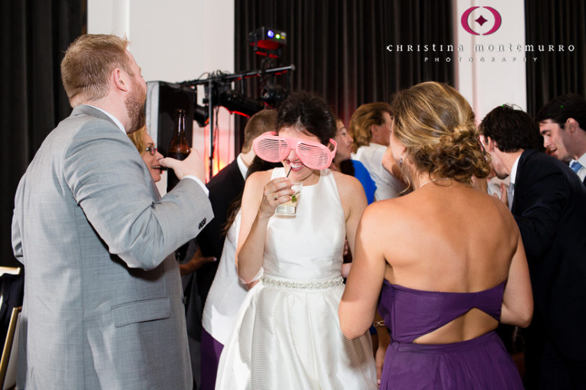 Kimpton Hotel Monaco Pittsburgh Wedding Photos Sheffield Ballroom Bride Dancing Wearing Big Pink Glasses