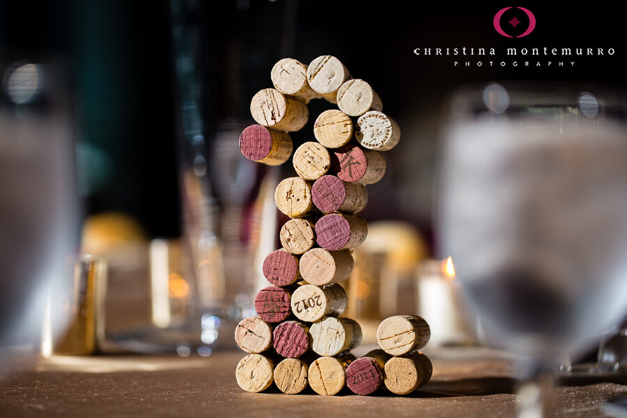 Wedding reception table numbers made from corks!