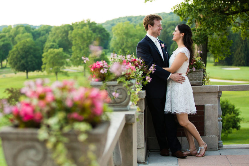 Bride and Groom on the Terrace at Fox Chapel Golf Club