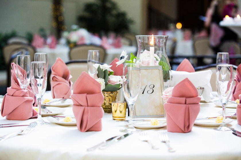 Light Pink and White Low Reception Centerpiece by The Farmer's Daughter Florist