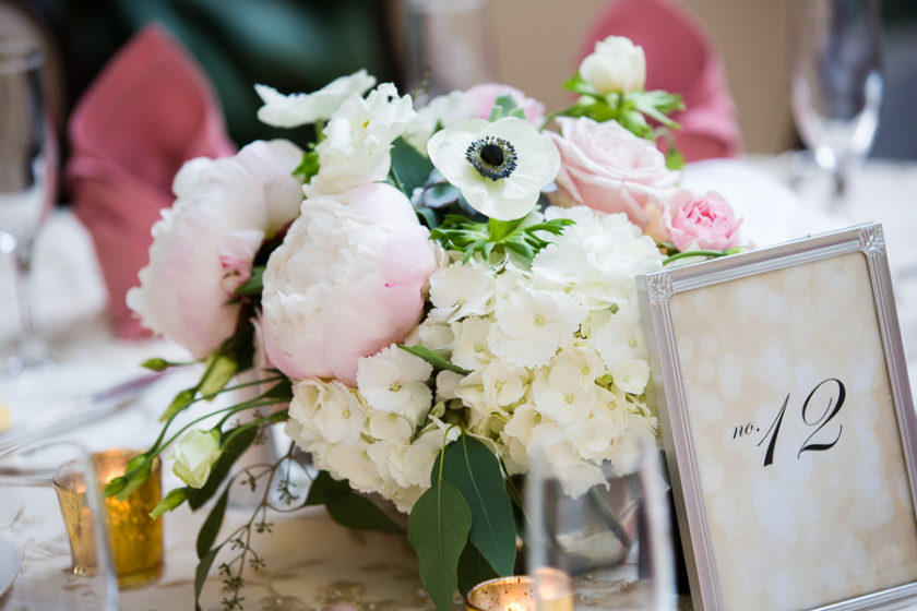 Light Pink and White Low Reception Centerpiece by The Farmer's Daughter Florist