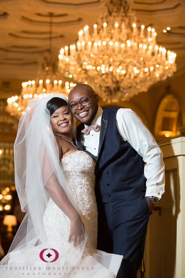 Bride and groom at Omni William Penn Main Lobby