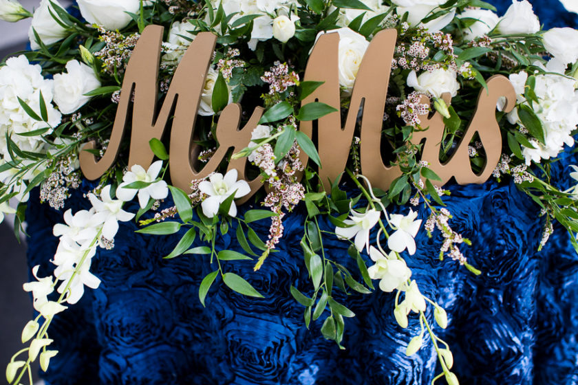 Mosaic LInens - Blue Floral Table Linen on Sweetheart Table