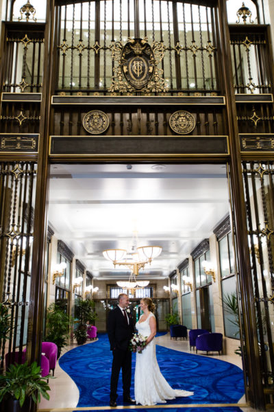 Bride and Groom in Iron Doorway at Pittsburgh Union Trust Building