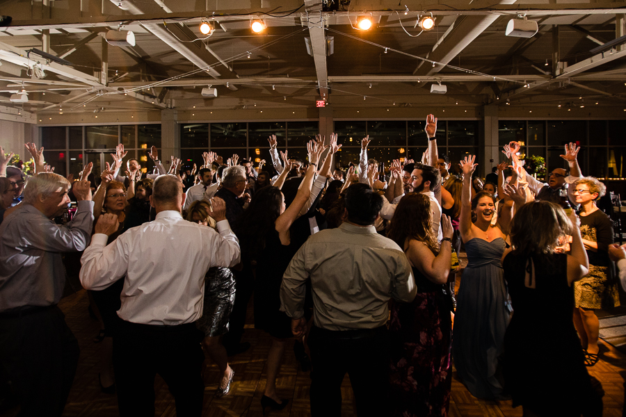 All Guests Dancing to Shout at Heinz History Center Mueller Center Wedding Reception Move Makers Band