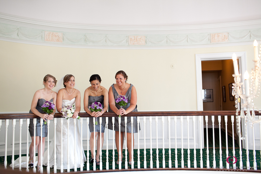 Bride and Bridesmaids in Gray Dresses at Edgeworth Club, Sewickley