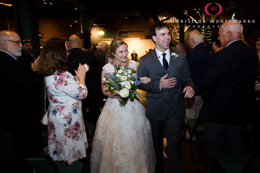 Bride and Groom Walking out of Wedding Ceremony in Great Hall