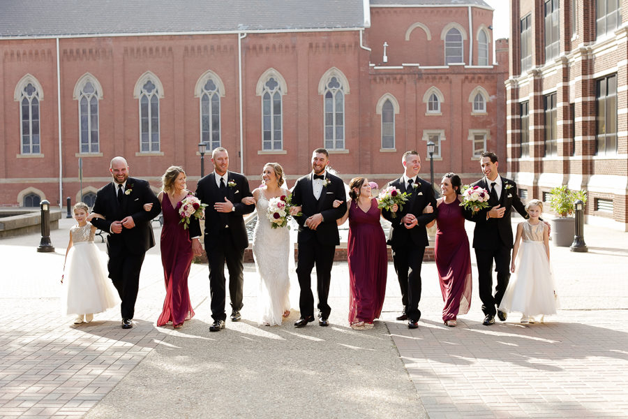 Bridal Party Walking Fall Wedding Cranberry Bridesmaid Dresses