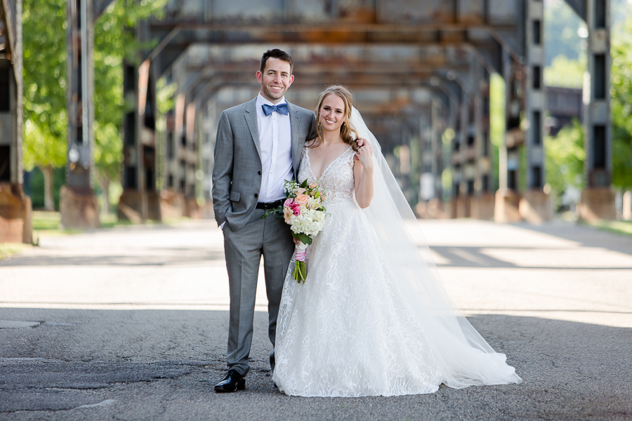 Bride and Groom at Summer Wedding in the Strip District